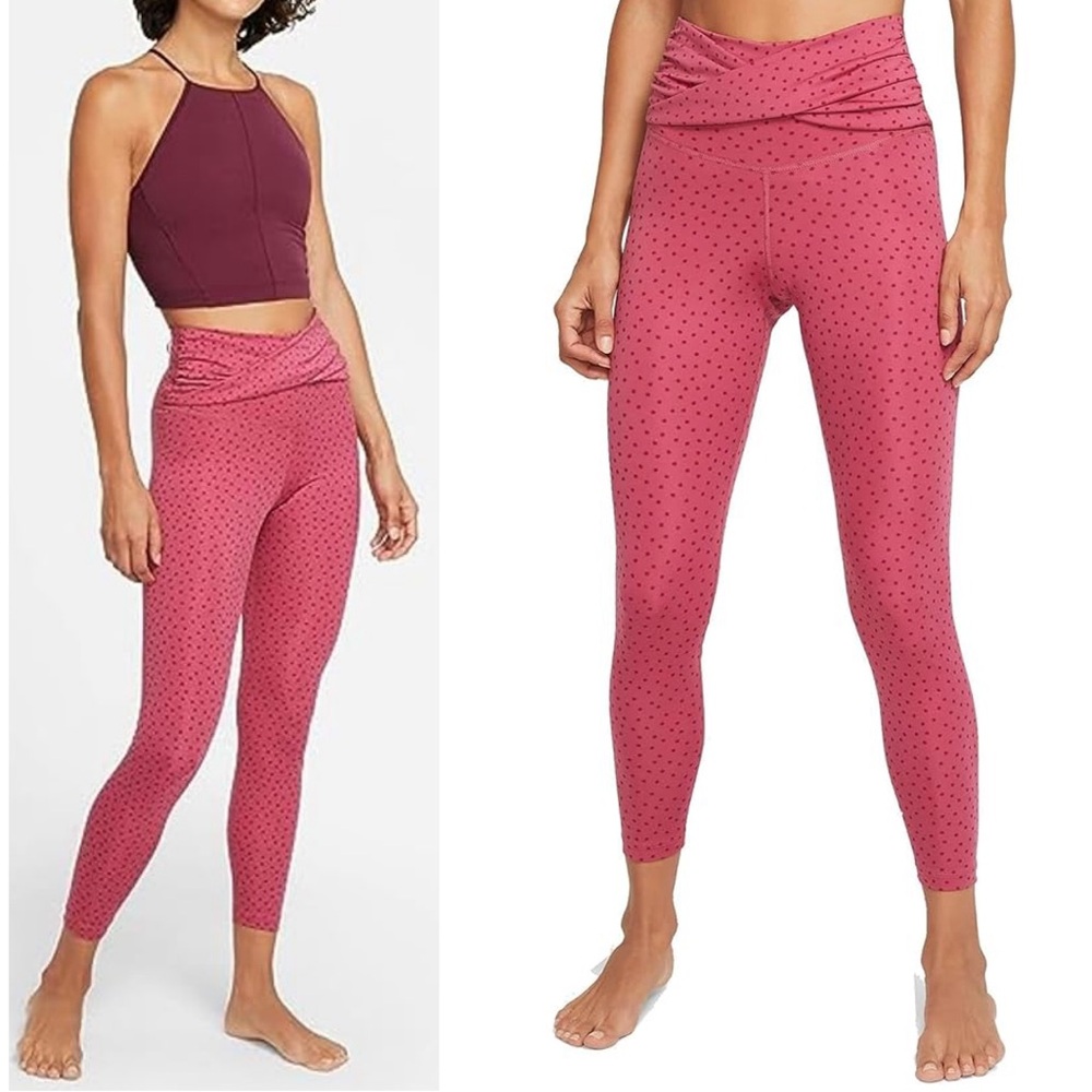 Nike Yoga Pink‎ Polka Dots Twist Waist 7/8 Athletic Capri Tights Size Small